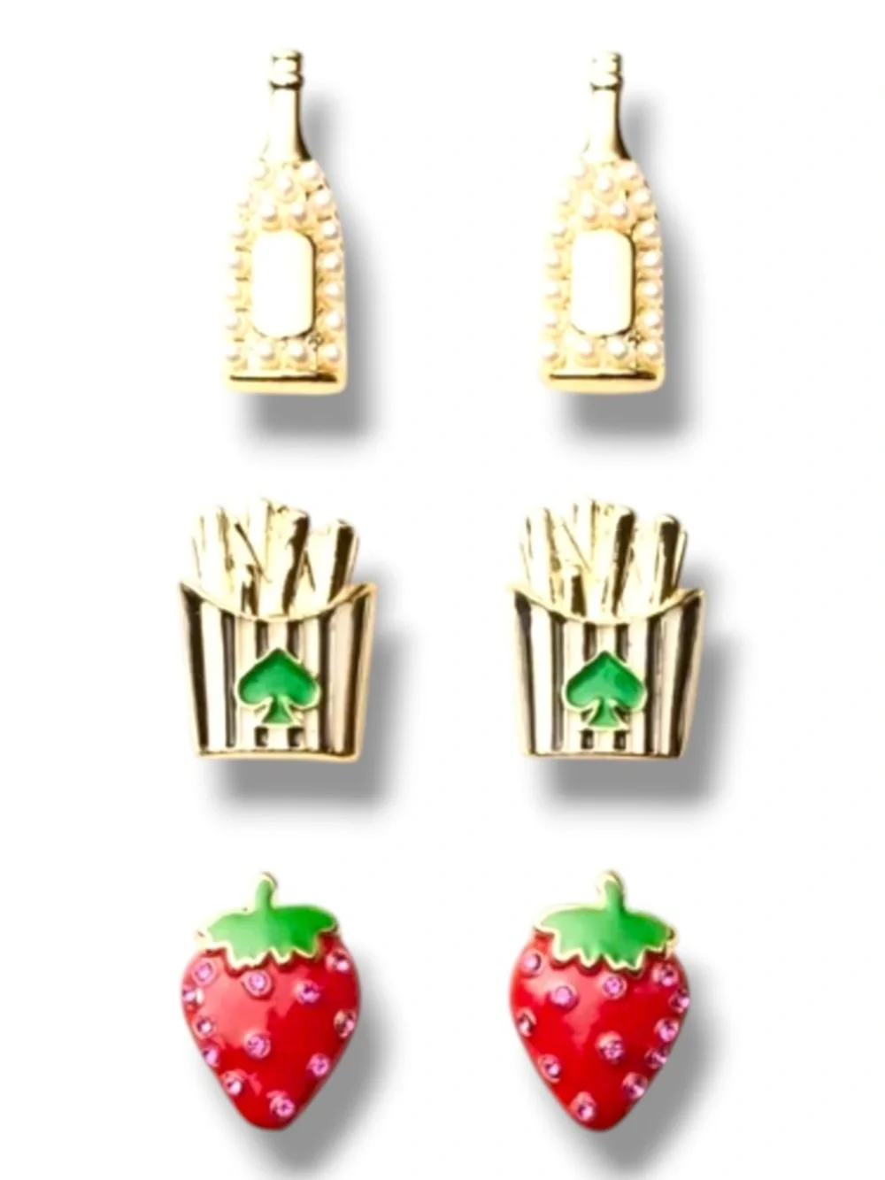 Kate Spade x Target stud Earrings Set with Strawberries, Fries & Champagne NIB - Picture 1 of 11